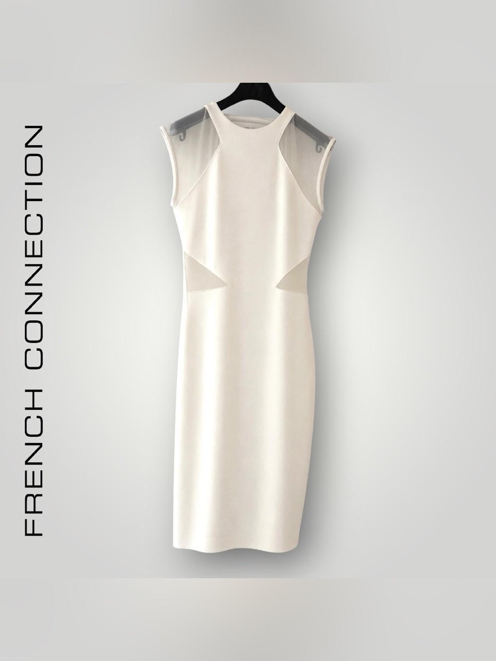 🛍️SALE🛍️ French Connection Viven Mesh Panel Midi Dress - Summer White - Picture 3 of 7